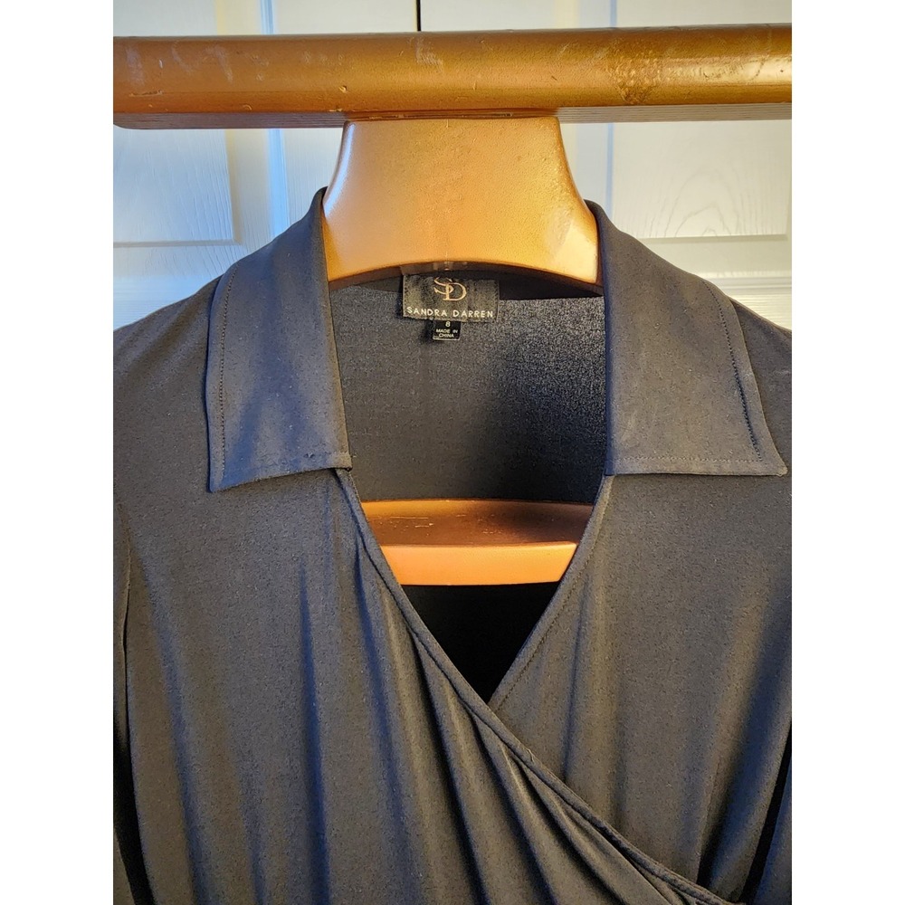 Sandra Darren Womens Stretch Black V Neck Long Sleeve Dress Size 8 - Picture 3 of 7